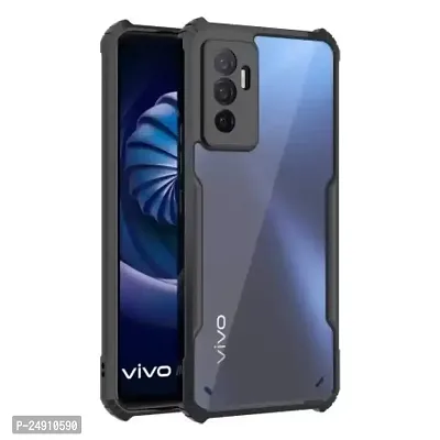 Imperium Vivo Y75(4G) Shockproof Bumper Crystal Clear Back Cover | 360 Degree Protection TPU+PC | Camera Protection | Acrylic Transparent Back Cover for Vivo Y75(4G)- Black.-thumb0