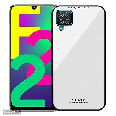 Imperium Toughened Glossy Hybrid Back Case for Samsung Galaxy F22 (Tempered Glass Back Panel + TPU Frame) Compatible for Samsung Galaxy F22 - White.-thumb0