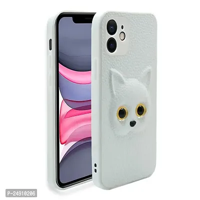 Imperium 3D Cat (Faux Leather Finish) Case Cover for Apple iPhone 11 (White)
