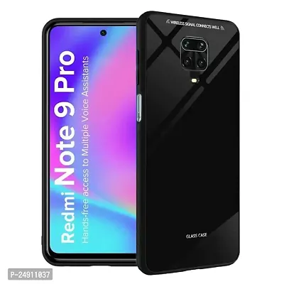 Imperium Toughened Glossy Hybrid Back Case for Redmi Note 9 Pro (Tempered Glass Back Panel + TPU Frame) Compatible for Redmi Note 9 Pro - Black.-thumb0