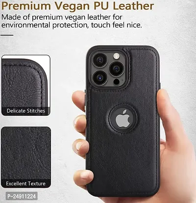 Imperium Leatherette Back Case for Apple iPhone 14 Pro (with Logo Cut) Compatible for Apple iPhone 14 Pro - Black-thumb3