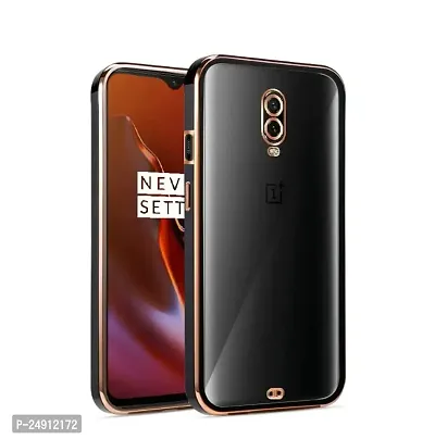 Imperium Chrome Plated Transparent Silicone Back Cover for OnePlus 6T (Black).-thumb0