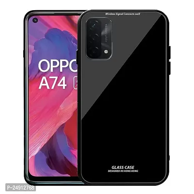 Imperium Toughened Glossy Hybrid Back Case for Oppo A74 (Tempered Glass Back Panel + TPU Frame) Compatible for Oppo A74 - Black-thumb0