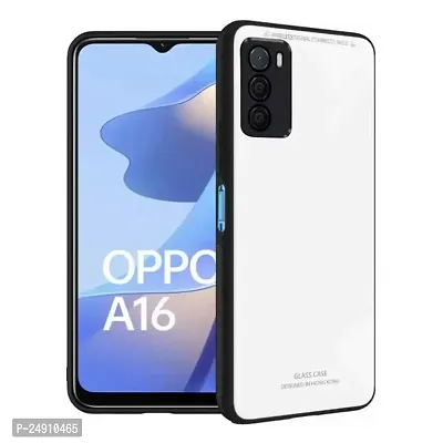 Imperium Toughened Glossy Hybrid Back Case for Oppo A16 (Tempered Glass Back Panel + TPU Frame) Compatible for Oppo A16 - White