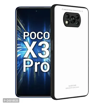 Imperium Toughened Glossy Hybrid Back Case for Poco X3 Pro (Tempered Glass Back Panel + TPU Frame) Compatible for Poco X3 Pro - White-thumb0