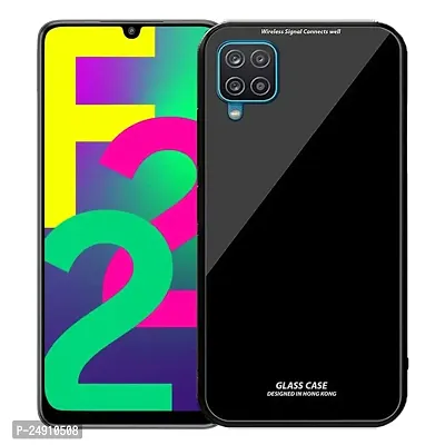 Imperium Toughened Glossy Hybrid Back Case for Samsung Galaxy F22 (Tempered Glass Back Panel + TPU Frame) Compatible for Samsung Galaxy F22 - Black.-thumb0