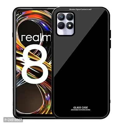 Imperium Toughened Glossy Hybrid Back Case for Realme 8i (Tempered Glass Back Panel + TPU Frame) Compatible for Realme 8i - Black