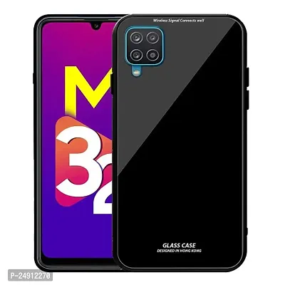 Imperium Toughened Glossy Hybrid Back Case for Samsung Galaxy M32 4G (Tempered Glass Back Panel + TPU Frame) Compatible for Samsung Galaxy M32 4G - Black.-thumb0