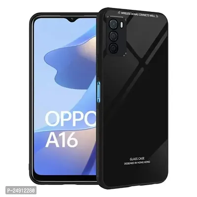 Imperium Toughened Glossy Hybrid Back Case for Oppo A16 (Tempered Glass Back Panel + TPU Frame) Compatible for Oppo A16 - Black-thumb0