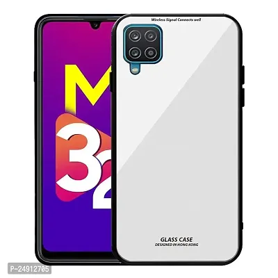 Imperium Toughened Glossy Hybrid Back Case for Samsung Galaxy M32 4G (Tempered Glass Back Panel + TPU Frame) Compatible for Samsung Galaxy M32 4G - White.