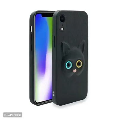 Imperium 3D Cat (Faux Leather Finish) Case Cover for Apple iPhone Xr (Black)