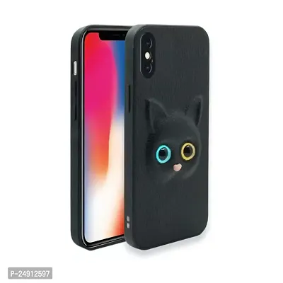 Imperium 3D Cat (Faux Leather Finish) Case Cover for Apple iPhone Xs (Black)