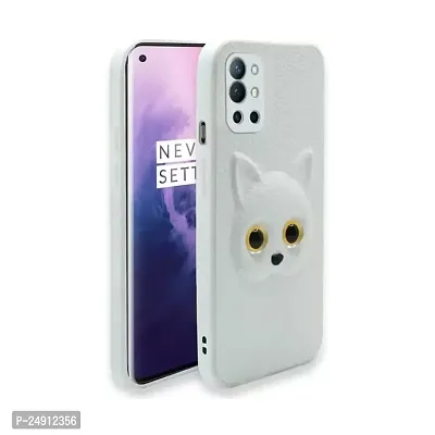 Imperium 3D Cat (Faux Leather Finish) Case Cover for OnePlus 9R (White)-thumb0