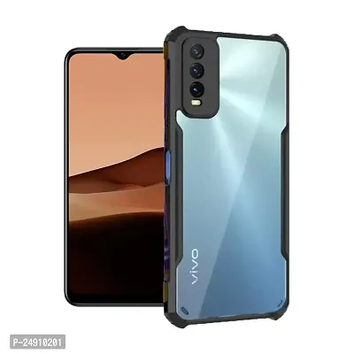 Imperium Vivo Y20A Shockproof Bumper Crystal Clear Back Cover | 360 Degree Protection TPU+PC | Camera Protection | Acrylic Transparent Back Cover for Vivo Y20A- Black.-thumb0