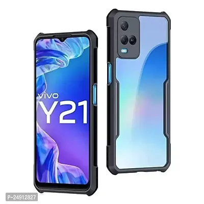 Imperium Vivo Y21 Shockproof Bumper Crystal Clear Back Cover | 360 Degree Protection TPU+PC | Camera Protection | Acrylic Transparent Back Cover for Vivo Y21- Black.