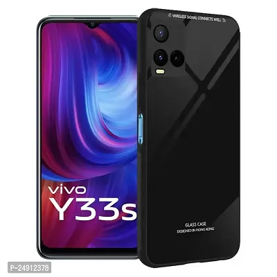 Imperium Toughened Glossy Hybrid Back Case for Vivo Y33s (Tempered Glass Back Panel + TPU Frame) Compatible for Vivo Y33s - Black.