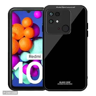 Imperium Toughened Glossy Hybrid Back Case for Redmi 10 (Tempered Glass Back Panel + TPU Frame) Compatible for Redmi 10 - Black.