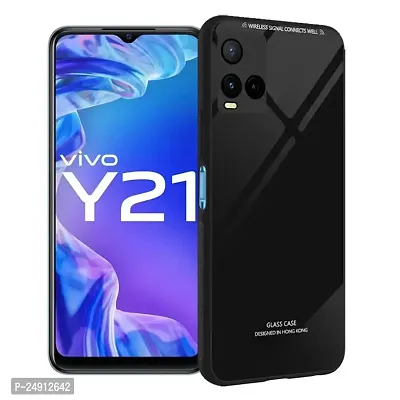 Imperium Toughened Glossy Hybrid Back Case for Vivo Y21 (Tempered Glass Back Panel + TPU Frame) Compatible for Vivo Y21 - Black.