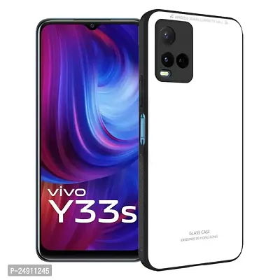 Imperium Toughened Glossy Hybrid Back Case for Vivo Y33s (Tempered Glass Back Panel + TPU Frame) Compatible for Vivo Y33s - White.