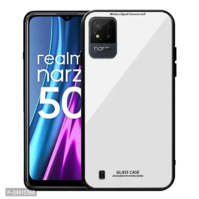 Imperium Toughened Glossy Hybrid Back Case for Realme Narzo 50i (Tempered Glass Back Panel + TPU Frame) Compatible for Realme Narzo 50i - White