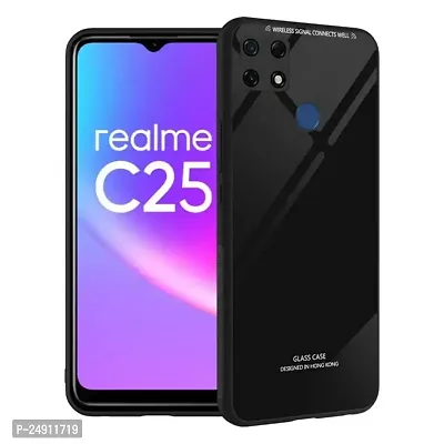 Imperium Toughened Glossy Hybrid Back Case for Realme C25 (Tempered Glass Back Panel + TPU Frame) Compatible for Realme C25 - Black-thumb0