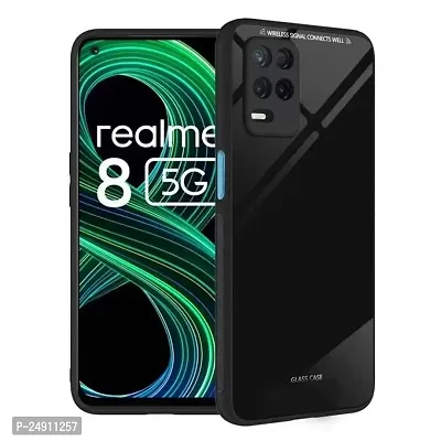 Imperium Toughened Glossy Hybrid Back Case for Realme 8 5G (Tempered Glass Back Panel + TPU Frame) Compatible for Realme 8 5G - Black