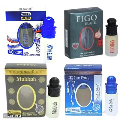 Al-Nuaim White Musk-Figo Black-Makkah-Blue Lady 3ML Pack Of 4 Floral Attar-thumb0