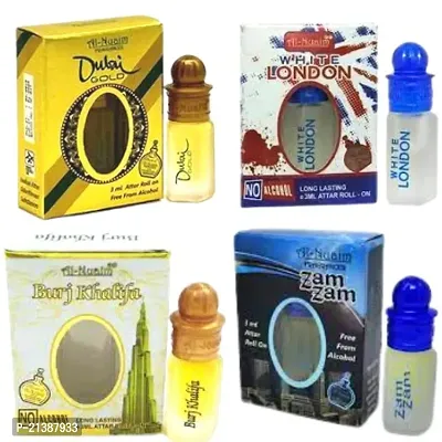 Al-Nuaim Dubai Gold-White London-Burj Khalifa-Zam Zam 3ML Pack Of 4 Floral Attar-thumb0