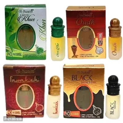 Al-Nuaim Khus-Oud-Fawakeh-Black Mischif 3ML Pack Of 4 Floral Attar