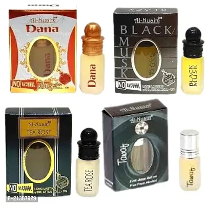 Al-Nuaim Dana-Black Musk-Tea Rose-Tawaf 3ML Pack Of 4 Floral Attar-thumb0