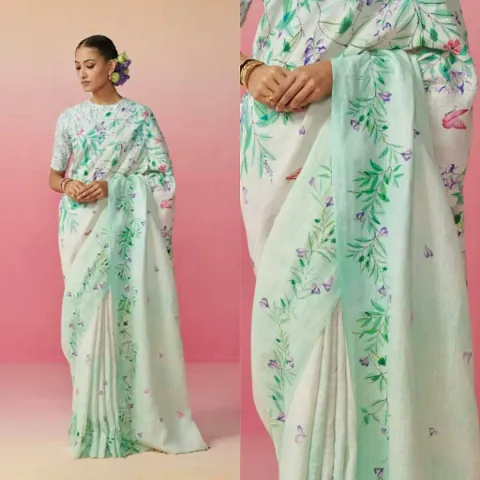 New In Linen Blend Saree with Blouse piece 