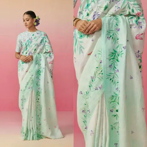 Stylish Women Linen Blend Saree with Blouse Piece