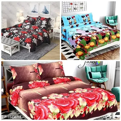 Stylish Fancy Comfortable Polycotton 3d Printed 3 Double Bedsheet With 6 Pillow Covers