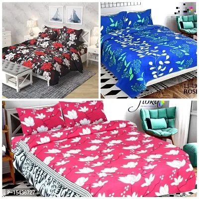 Stylish Fancy Comfortable Polycotton 3d Printed 3 Double Bedsheet With 6 Pillow Covers