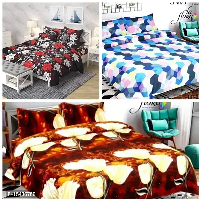 Stylish Fancy Comfortable Polycotton 3d Printed 3 Double Bedsheet With 6 Pillow Covers