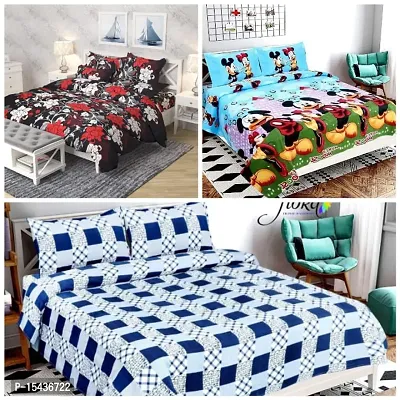 Stylish Fancy Comfortable Polycotton 3d Printed 3 Double Bedsheet With 6 Pillow Covers-thumb0