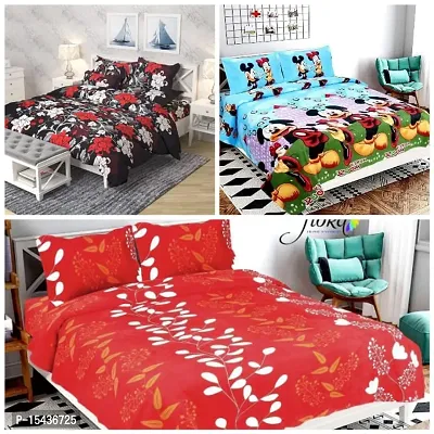 Stylish Fancy Comfortable Polycotton 3d Printed 3 Double Bedsheet With 6 Pillow Covers