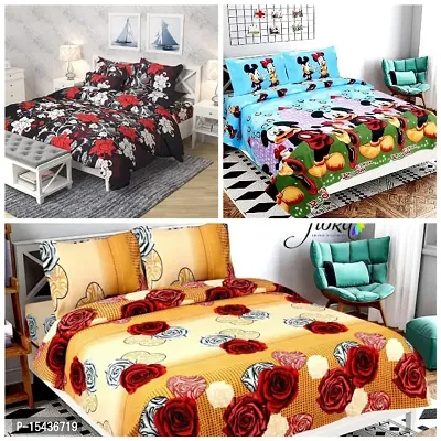 Stylish Fancy Comfortable Polycotton 3d Printed 3 Double Bedsheet With 6 Pillow Covers