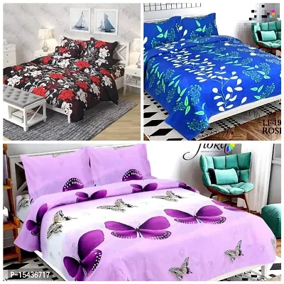 Stylish Fancy Comfortable Polycotton 3d Printed 3 Double Bedsheet With 6 Pillow Covers