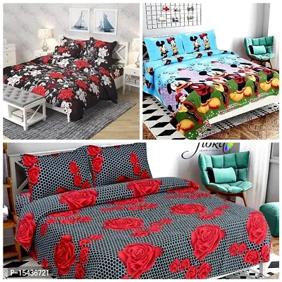 Stylish Fancy Comfortable Polycotton 3d Printed 3 Double Bedsheet With 6 Pillow Covers