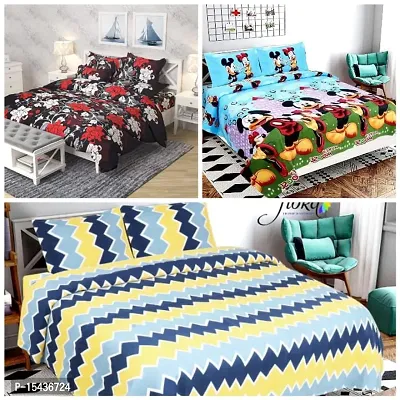 Stylish Fancy Comfortable Polycotton 3d Printed 3 Double Bedsheet With 6 Pillow Covers