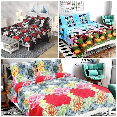 Stylish Fancy Comfortable Polycotton 3d Printed 3 Double Bedsheet With 6 Pillow Covers