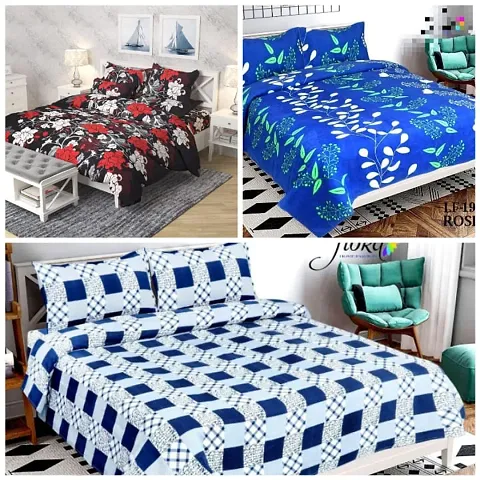 Polycotton 3d Printed Double Bedsheet Pack Of 4