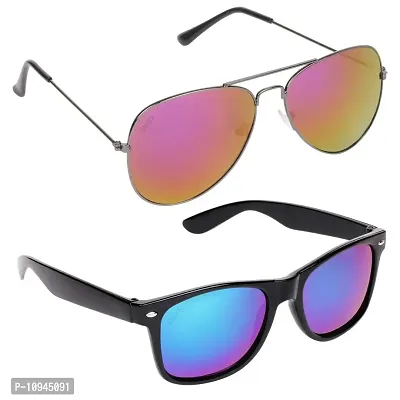 Criba Gradient Aviator Unisex Sunglasses - (red mercyr + kc blue mer|40|Black Color Lens)