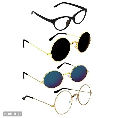 Criba UV Protected Cat-Eye & Round & Oval Men ?Sunglasses Combo of 4? - (Criba_5_Set4_Sunglss_28|50|White & Black & Navy Lens)