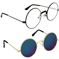 Criba Gradient Aviator Unisex Sunglasses - (round blk clr+blu mrc_CRLK15|40|Black Color Lens)-thumb1