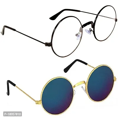 Criba Gradient Aviator Unisex Sunglasses - (round blk clr+blu mrc_CRLK15|40|Black Color Lens)-thumb2