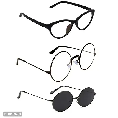 Criba UV Protected Cat-Eye & Round Men “Sunglasses Combo of 3” - (Criba_5_Set3_Sunglss_6|50|White & Black Lens)-thumb0