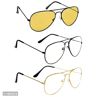 Criba UV Protected Aviator Men “Sunglasses Combo of 3” - (Criba_Set3_Sunglss_3|40|Yellow & White Lens)