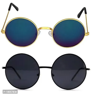 Criba Gradient Goggle Unisex Sunglasses - (round blu mrc+blk blk_CRLK19|40|White Color Lens)-thumb0